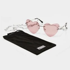 URBAN CLASSICS Sonnenbrille Heart With Chain In Rosa