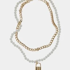 URBAN CLASSICS Herren Padlock Pearl Layering In Goldfarben
