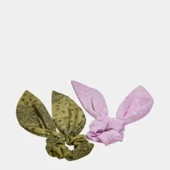 URBAN CLASSICS Bandana Print Scrunchies With XXL Bow 2-Pack In Khaki