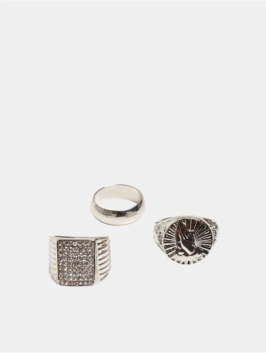 URBAN CLASSICS Pray Hands Ring 3-Pack In Silberfarben 1 URBAN CLASSICS Pray Hands Ring 3-Pack In Silberfarben